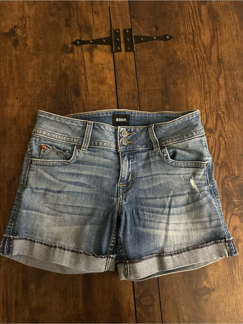 Hudson Jeans Light Blue Distressed Rolled-Hem Denim Shorts